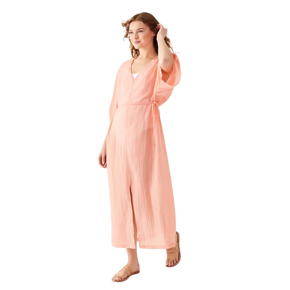 Mersea Breezy Kaftan‎ Dress LG Coral Cover Up Resort Beach Maxi